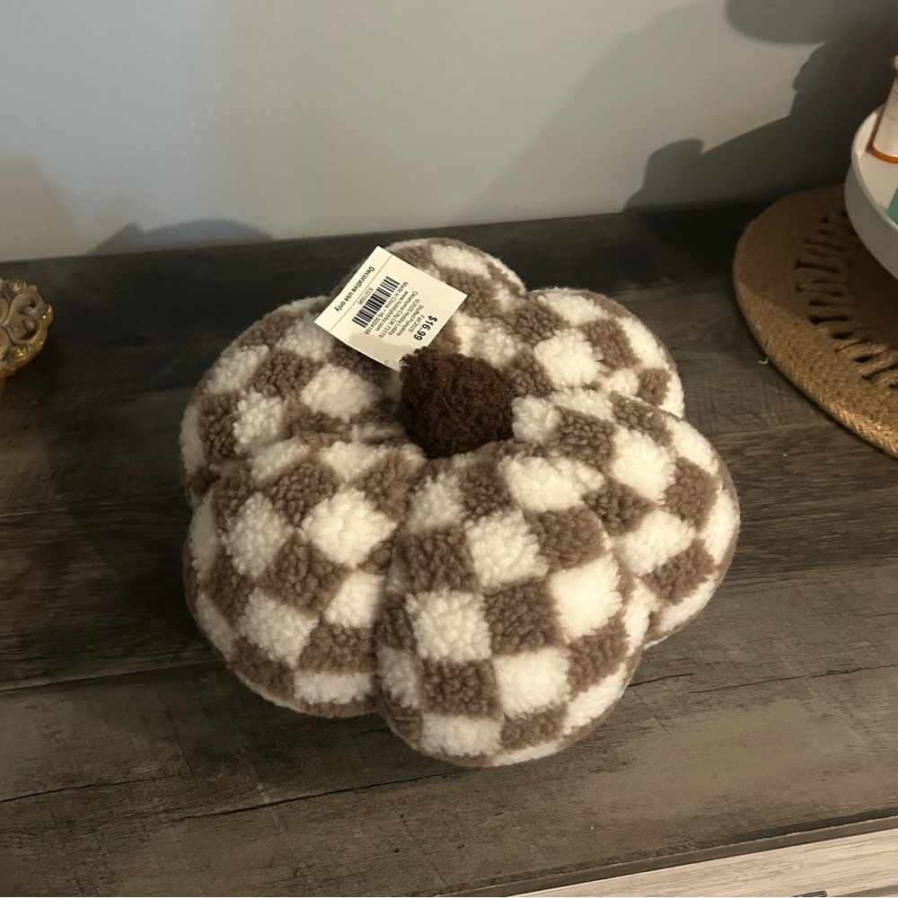 New Hobby Lobby Brown Fuzzy Check Pumpkin - Picture 2 of 3